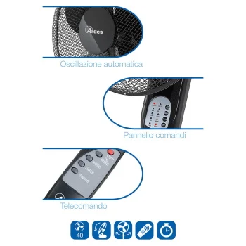 Ardes ventilator zidni sa daljinskim upravljačem i tajmerom 50W Crni AR5W40R-4 Ardes ventilator zidni sa daljinskim upravljačem i tajmerom 50W Crni AR5W40R-4