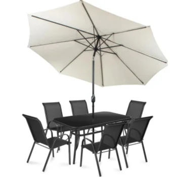 Fieldmann baštenska garnitura Holly light - Suncobran 6 Stolica + Sto Fieldmann baštenska garnitura Holly light - Suncobran 6 Stolica + Sto