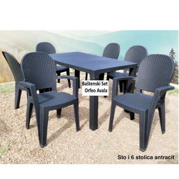 Baštenski set Sto Orfeo + 6 stolica Avala 140x80cm antracit-1
