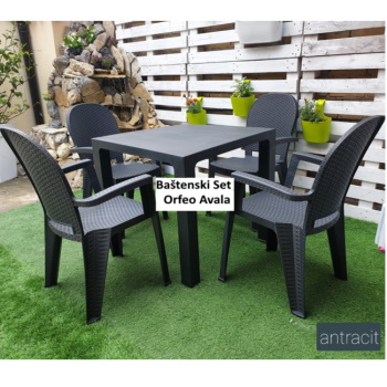 Baštenski set Sto Orfeo + 4 stolice Avala 80x80 antracit