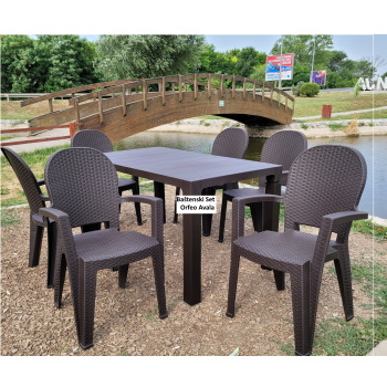 Baštenski set Sto Orfeo + 6 stolica Avala 140x80cm tamno moka-1