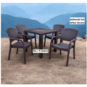Baštenski set Sto Orfeo + 4 stolice Verona 80x80cm braon