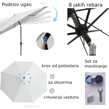 Suncobran viseći zglobni Parasol 300cm beli 24-SA0115B-4