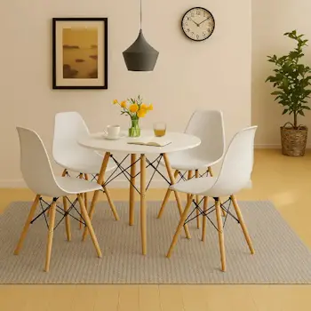 Trpezarijska garnitura okrugli sto sa 4 plastične stolice Aurora bela