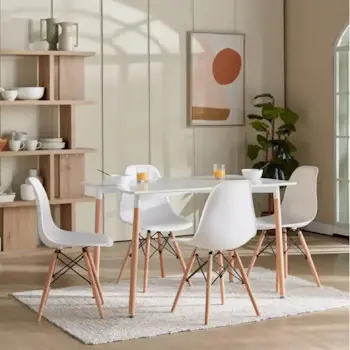 Trpezarijska garnitura sto sa drvenim nogarima i 4 plastične stolice Aurora bela-2