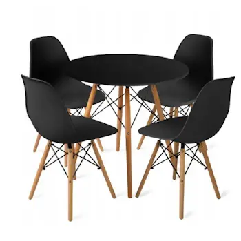 Trpezarijska garnitura okrugli sto sa 4 plastične stolice Aurora crna-2