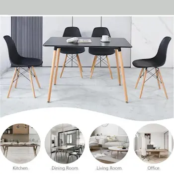 Trpezarijska garnitura sto sa drvenim nogarima i 4 plastične stolice Aurora crna-1