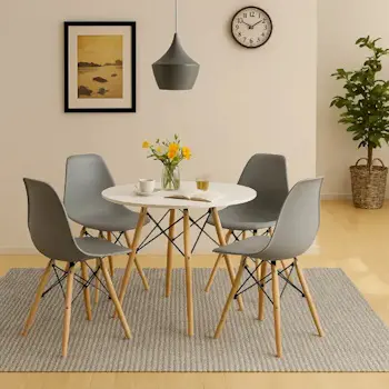 Trpezarijska garnitura okrugli sto sa 4 plastične stolice Aurora siva