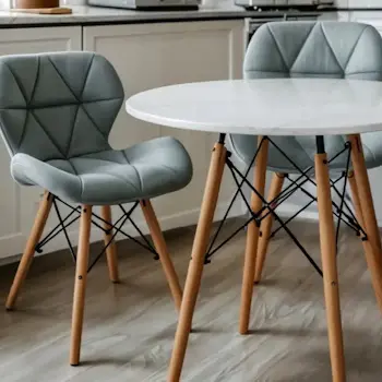 Trpezarijska  garnitura Freja okrugli sto i 4 plišane stolice siva-1