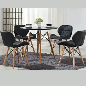 Trpezarijska garnitura Freja okrugli sto i 4 plišane stolice crna