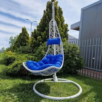 Ljuljaška polu jaje Beli ram Plavi jastuk F05P Ljuljaška polu jaje Beli ram Plavi jastuk F05P