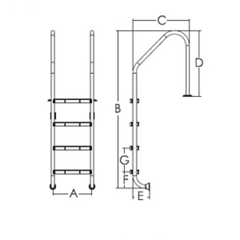 Fin Forest merdevine za bazen standardne sa 4 stepenika AISI 304 Flanša 