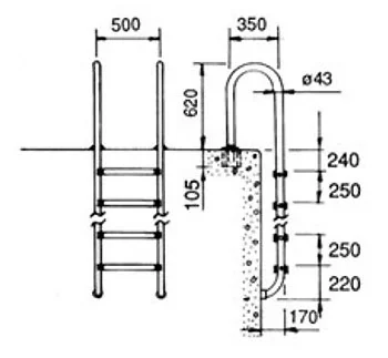Merdevine za bazen sa uskim rukohvatima, sa 4 gazišta-2 Merdevine za bazen sa uskim rukohvatima, sa 4 gazišta-2