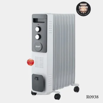 Raf uljni radijator sa ventilatorom 9 rebara 2400W belo sivi R.0938 Raf uljni radijator sa ventilatorom 9 rebara 2400W belo sivi R.0938