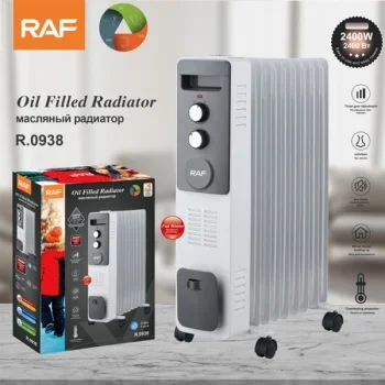 Raf uljni radijator sa ventilatorom 9 rebara 2400W belo sivi R.0938-1 Raf uljni radijator sa ventilatorom 9 rebara 2400W belo sivi R.0938-1
