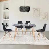 Trpezarijska garnitura sto sa drvenim nogarima i 4 plastične stolice Aurora crna