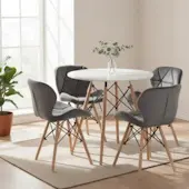 Trpezarijska  garnitura Freja okrugli sto i 4 plišane stolice siva