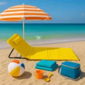 Ležaljka za plažu sa podglavljem sklopiva - žuta LP-722000ŽU