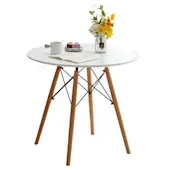 Skandi trpezarijski sto okrugli sa drvenim nogarima 90cm beli 