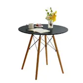Skandi trpezarijski sto okrugli sa drvenim nogarima 90 cm crni 