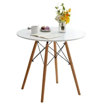 Skandi trpezarijski sto okrugli sa drvenim nogarima 90cm beli 