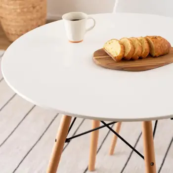 Skandi trpezarijski sto okrugli sa drvenim nogarima 90cm beli -2