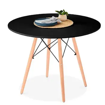 Skandi trpezarijski sto okrugli sa drvenim nogarima 90 cm crni -1