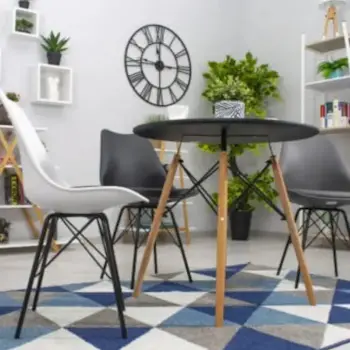 Skandi trpezarijski sto okrugli sa drvenim nogarima 90 cm crni -2