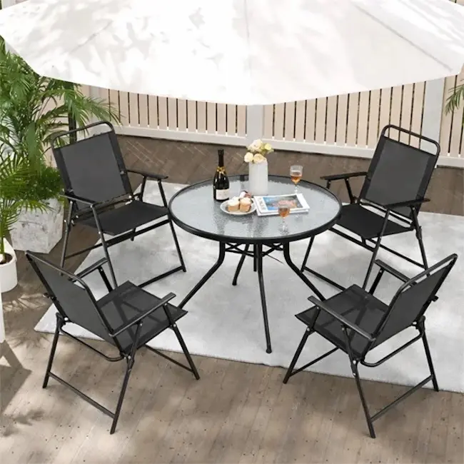 Baštenski set okrugli sto i sklopive stolice za 4 osobe crni Napoli 24-SA0124C Baštenski set okrugli sto i sklopive stolice za 4 osobe crni Napoli 24-SA0124C