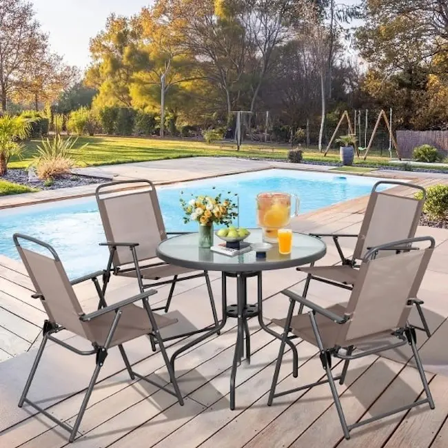 Baštenski set okrugli sto i sklopive stolice za 4 osobe metal kapućino Napoli 24-SA0125K Baštenski set okrugli sto i sklopive stolice za 4 osobe metal kapućino Napoli 24-SA0125K