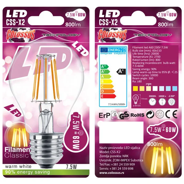 Colossus filament led sijalica E27 CSS-X2 Colossus filament led sijalica E27 CSS-X2