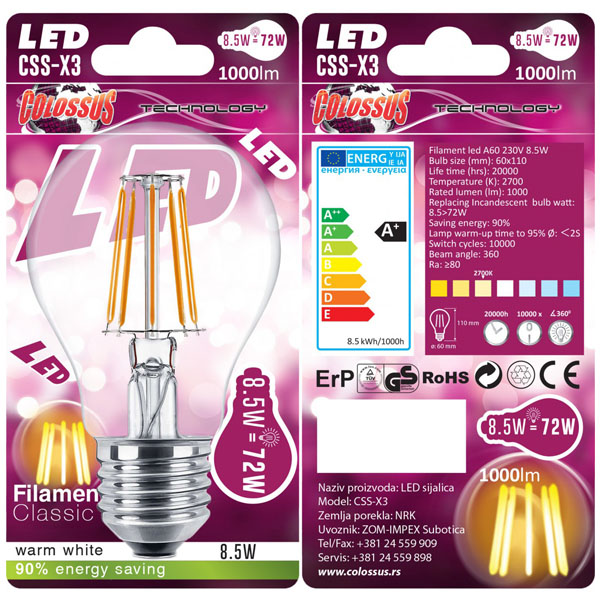 Colossus filament led sijalica E27 CSS-X3 