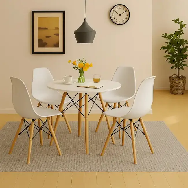 Trpezarijska garnitura okrugli sto sa 4 plastične stolice Aurora bela