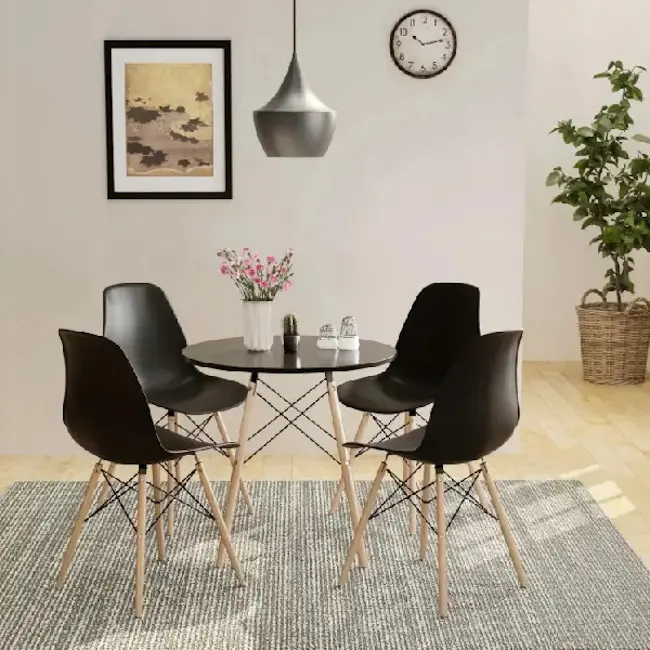 Trpezarijska garnitura okrugli sto sa 4 plastične stolice Aurora crna