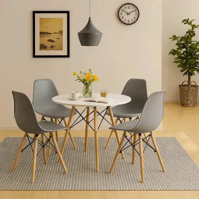 Trpezarijska garnitura okrugli sto sa 4 plastične stolice Aurora siva