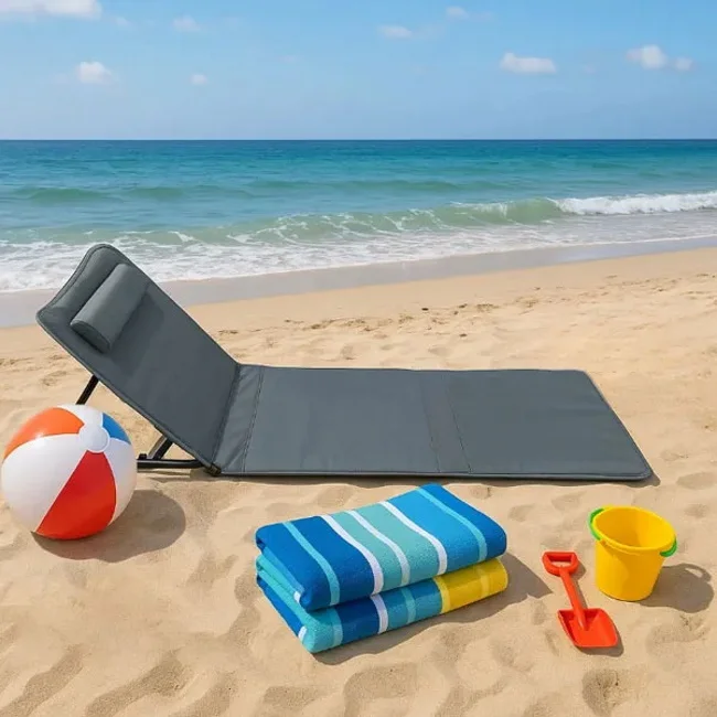 Ležaljka za plažu sa podglavljem sklopiva - siva LP-722000S Ležaljka za plažu sa podglavljem sklopiva - siva LP-722000S